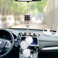 Nouveau Pendentif de Voiture en Cristal, Ornement de Rétroviseur en Forme de Cube, Style Simple, Orné de Diamants, Accessoire d'Intérieur Transfrontalier