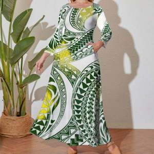 Impresión bajo demanda Factory Outlet Polinesia Samoa Tribal Impreso Vestido de manga larga Vestidos casuales elegantes Primavera Mujeres Vestido de fiesta - Product Image 4