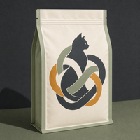 Sachet en plastique personnalisé à huit soudures latérales, imprimé par gravure, pour l'emballage de nourriture pour chats, avec motif artistique tissé