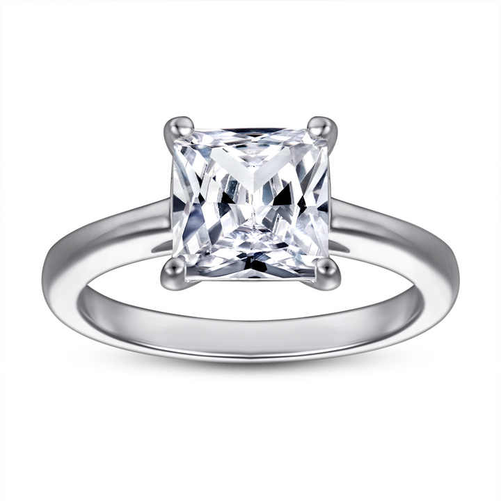 S925 Sterling Silver Ring Fashion Hipster 2 Carat Single Diamond Square ...
