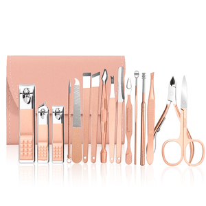 Ensemble de manucure et pédicure professionnel multifonction 16 pièces en or rose, durable, prix usine, pour soins des ongles des pieds et des mains - Product Image 1
