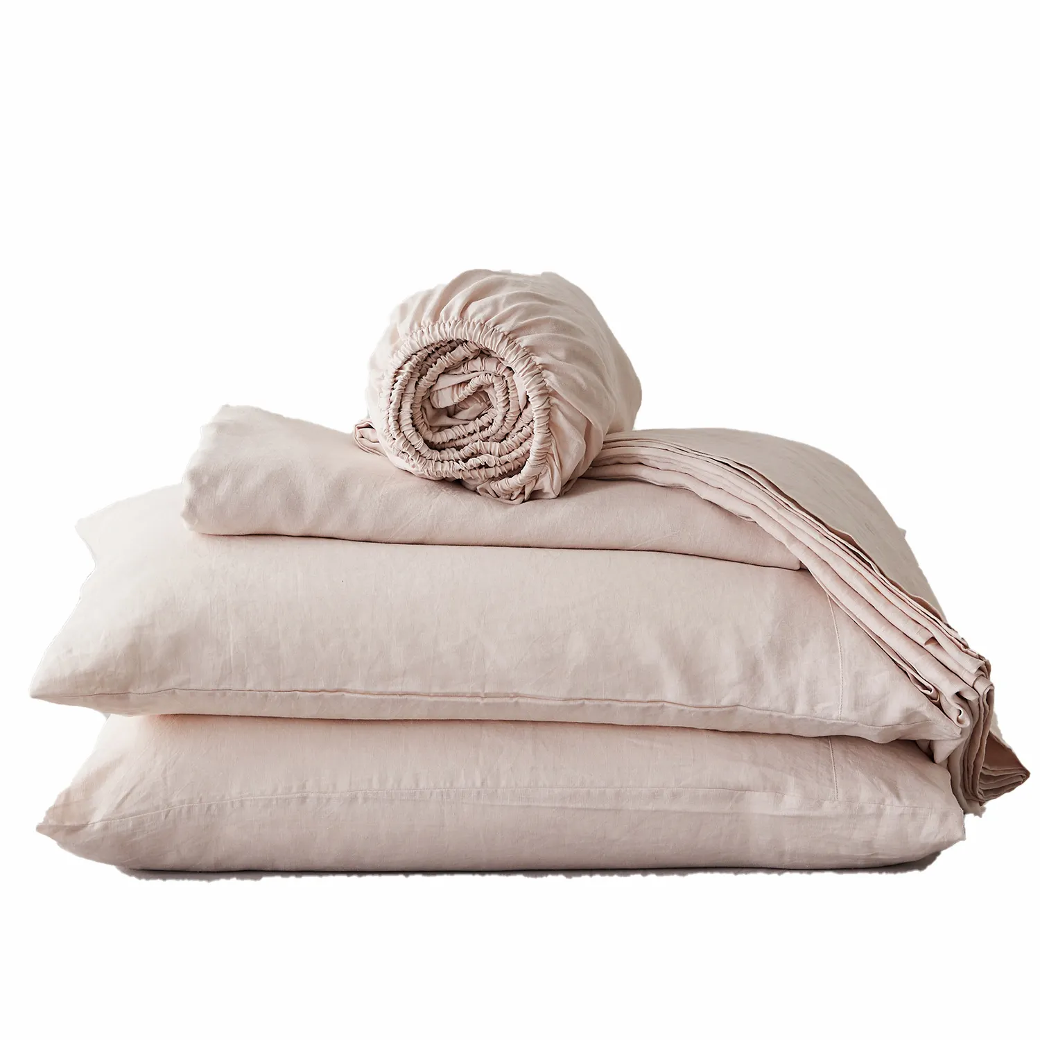 Linen Set Seprai Penuh 100% Stonewashed Linen Perancis Lembar Dipasang Sarung Bantal Set Seprai Linen Set