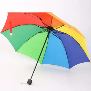 热卖3折轻质标志印刷可用可折叠彩虹伞手动批发