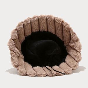 Japanese Design Art Retro Stripe Fall Winter Outdoor Warm Plush Fisherman Plush Faux Fur Furry Bucket <b>Hats</b> - Product Image 3