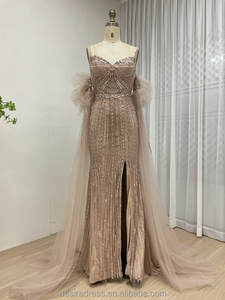 MB40408-2惊艳性感美人鱼正式礼服，配有闪光亮片和飘逸的可拆卸薄纱褶边袖子，适合红地毯 - Product Image 3