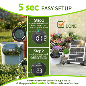 Garden Solar Drip Irrigation <b>Timer</b> System 8W Auto Kit 30 Pots HD LED Display 22 Timing Modes Anti Siphoning IPX5 Waterproof - Product Image 4