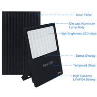 Reflector LED Solar para Exteriores de 40W 50W 60W, Impermeable, con Control Remoto, de Aluminio Fundido, para Jardín y Patio