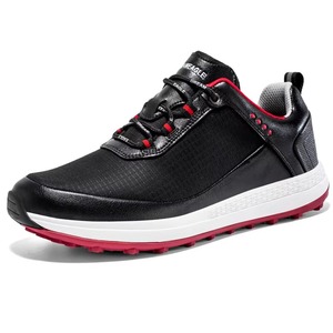 Zapatos de Golf Negros para Hombre con Detalles Rojos, Parte Superior de PU, Suela de Goma, Entresuela de EVA, Forro de Malla, Zapatillas Deportivas Transpirables - Product Image 2