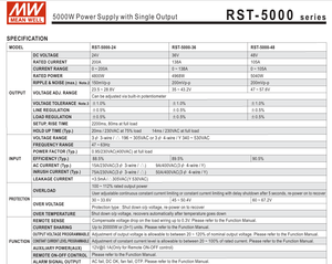 Alimentation LED Mean Well RST-5000-48 à montage sur châssis, 5040W, 48V, 105A, triphasé AC-DC avec PFC, boîtier en aluminium, garantie 5 ans, haute efficacité - Product Image 4