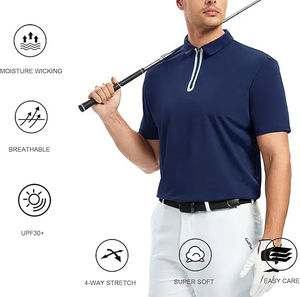 เสื้อโปโลแขนสั้นไม่มีกระดุมสำหรับผู้ชาย, เสื้อแฟชั่นคอปกเฮนรี่เข้ารูปสำหรับฤดูร้อน - Product Image 3