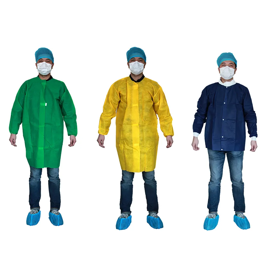 Wholesale Manufacturer Custom Made Cleanroom Work Coat SMS/PP Disposable Lab Coat