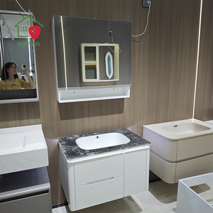 Meuble de salle de bain moderne blanc ovale avec miroir LED, certifié CE, étanche, avec bande lumineuse LED intégrée - Product Image 2