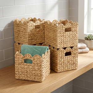 High Quality Hand Woven <b>Water</b> Hyacinth Hanging <b>Storage</b> Basket for Kitchen Bathroom & Living Room - Product Image 2