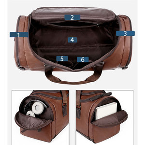 Bolsa de viaje de cuero <span class=keywords><strong>PU</strong></span> personalizada de gran capacidad, bolsa de lona de cuero <span class=keywords><strong>PU</strong></span>, bolsa de viaje informal, bolsa de lona grande para hombres - Product Image 4