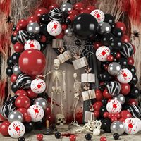 Kit d'arche de ballons en latex rouge pour Halloween, avec décorations en feuille d'aluminium (araignée, crâne, visage, étoile) noires et blanches, pour une ambiance cauchemardesque, horrifique, fantôme, vampire, pour fête