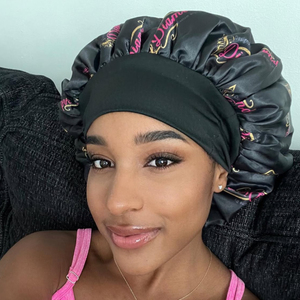 Luxe Long Élastique Lait <span class=keywords><strong>Soyeux</strong></span> Grand Satin <span class=keywords><strong>Cheveux</strong></span> Bonnet Logo Imprimé Bonnet De Douche Dormir Femmes pour Tresses <span class=keywords><strong>Cheveux</strong></span> Bouclés - Product Image 5