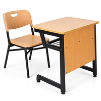 Bureau et Banc Connectés Modernes Double en Bois pour Adultes Table-Banc de Lycée Table et Chaise d'École pour Étudiant