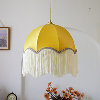 Lustre créatif rétro jaune citron à pampilles, style américain et français vintage, luminaire LED en tissu pour restaurant et chambre à coucher