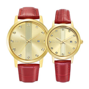 Montres de couple en cuir de luxe OEM unisexes, logo personnalisé en or, montres mécaniques en laiton - Product Image 5