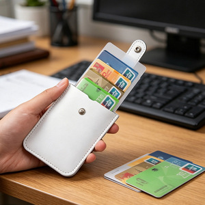 Card Holder PU Leather Snap Closure Credit Card Sleeve Portable Mini Size Solid Color - Product Image 2