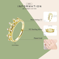 Fine Jewelry Bague de fiançailles couronne de princesse plaquée or en argent sterling 925 pour femme