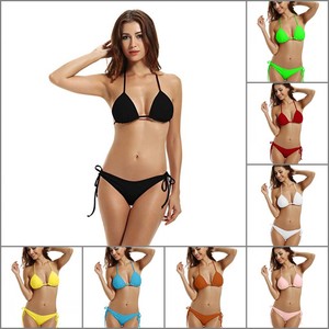 Women <b>Bikini</b> <b>Set</b> 2 Piece Halter Lace Up Stretch Swimwear Candy Colors Beachwear - Product Image 1