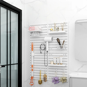 Organisateur mural sans perçage pour panneau perforé, support de salle de bain DIY avec accessoires pour sèche-cheveux et articles de toilette sur comptoir - Product Image 2