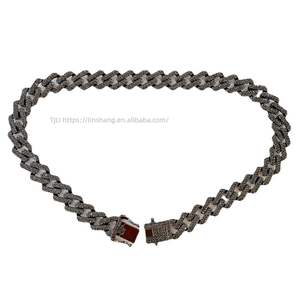 สร้อยคอฮิปฮอปแบบคิวบาสีดำขนาด 13 มม. สีเทา - Product Image 5