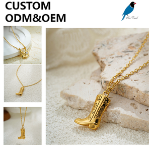 18K altın paslanmaz çelik kolye Retro batı kovboy zirkon çizmeler kolye moda kolye kadınlar için - Product Image 4