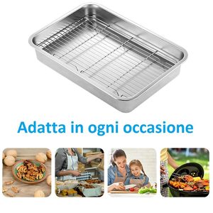 Grille de refroidissement rectangulaire pour four 38,5x27,5x7 cm en acier inoxydable avec support haut pour plats à rôtir - Product Image 4