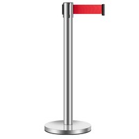 Poteau de guidage en acier inoxydable avec sangle rétractable pour file d'attente, idéal pour banques et hôtels