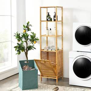 JQ Panier <span class=keywords><strong>tour</strong></span> en bambou personnalisé Panier à linge inclinable avec étagère à 3 couches pour salle de bain - Product Image 2