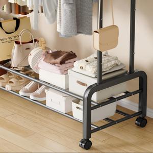 Rolling Metal Clothing Rack 4 Hooks Double Rod Storage <strong>Shelves</strong> Modern Multifunction Design <strong>150cm</strong> for Shoes Bedroom/Living Room - Product Image 4