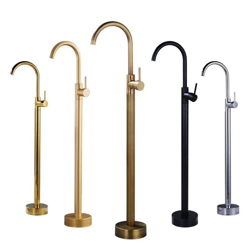 Brass Floor Stand Bathtub Shower Faucet Swivel Spout Bathroom Crane Bath Mixer Tap free standing wash basin