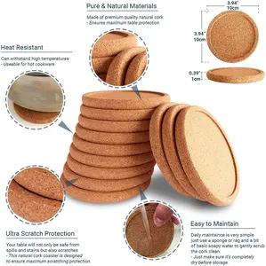 Unique Healthy Cork Coaster Holder Round Natural Blank Cork Pad For Hot Drinks Coffee