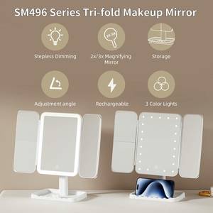 Dimmable Luminosité Loupe Blanc Réglable Led Trifold Maquillage Cosmétique Avec Lumière Rechargeable Pliant Vanité <span class=keywords><strong>Miroir</strong></span> - Product Image 2