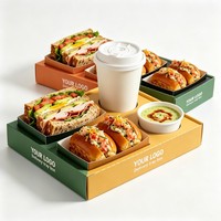 Ensemble de plateaux alimentaires en papier avec logo personnalisé, vente en gros, jetables, pour restauration rapide, boîte d'emballage pour sandwichs avec gobelet