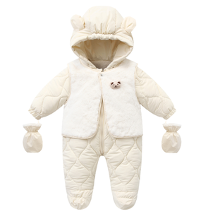 2025 Winter Baby <b>Snowsuit</b> Bear Ear Hooded Fleece Jumpsuit Bodysuit Solid Infant Warm Hoodies Romper - Product Image 4