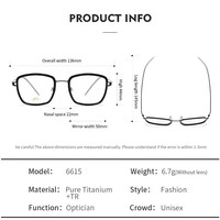 Gafas 6615 con Montura sin Tornillos, Montura Completa de Titanio, Gafas sin Tornillos, Gafas Ópticas Retro de Moda
