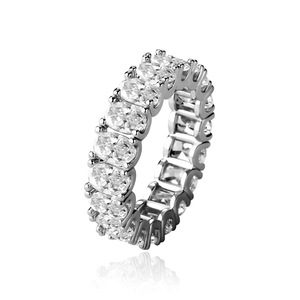 Anillo de Eternidad de Circonita Cúbica de Una Sola Hilera de 4mm, Chapado en Oro Real, Apilable, Estilo Hip Hop, para <span class=keywords><strong>Mujer</strong></span>, Venta al por Mayor - Product Image 1