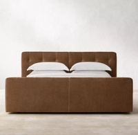 Ensemble de meubles de chambre à coucher de grande taille, lit épais en velours brun, plateforme en bois, haute qualité, vente en gros