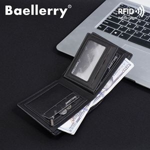 กระเป๋าสตางค์แบบสั้นสำหรับผู้ชายแบรนด์ Baellerry ป้องกัน RFID สีดำกาแฟ ดีไซน์เรียบง่าย ใช้สำหรับธุรกิจ มีช่องใส่เหรียญ - Product Image 1