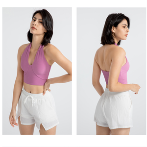 Women Ribbed Halter Crop Tank <b>Top</b> Deep V Neck Built In Padded Slim Yoga <b>Top</b> <b>Low</b> Impact Gym Workout Fitness Vest Wholesale - Product Image 4