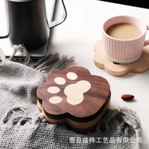 Custom Wooden Coasters <b>Cat</b> Paw Shape Solid Wood Heat Resistant <b>Mats</b> For Coffee Tea Cups - Product Image 2