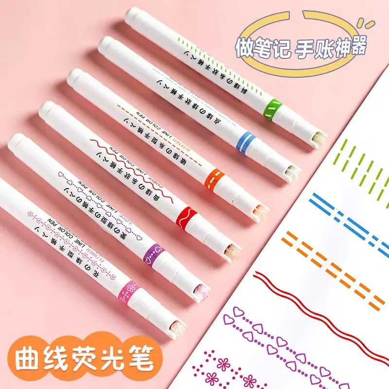 Fabrik Großhandel Kurve Linie geformte Farbe Text marker Roller Pen gepunktete Linie farbige Craft Pens