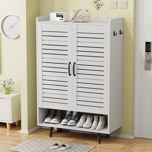 Organisateur de rangement à chaussures en bois blanc moderne, armoire à chaussures à 7 niveaux avec étagères réglables, grande capacité pour entrée, couloir, salon - Product Image 1