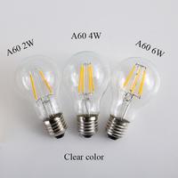 Ampoule à filament LED 4W 220V-240V E27 A60 en verre transparent vintage Edison A19 résidentielle à intensité variable 2700K blanc chaud
