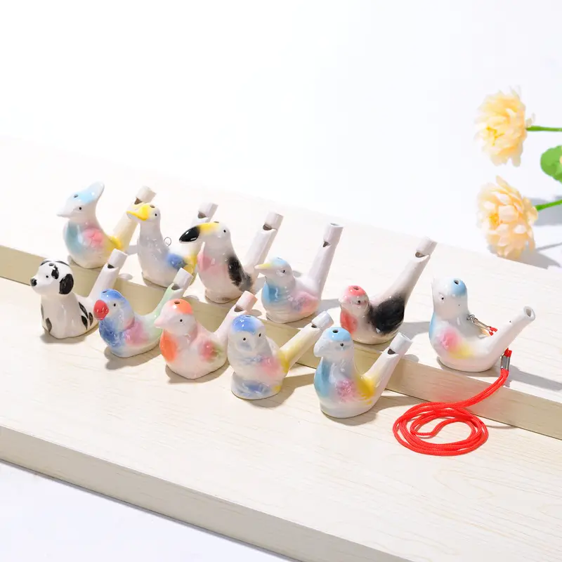 Apito de pássaro de cerâmica 2023, apito de música de cantar com corda para crianças, brinquedos