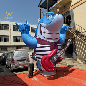 Decoración para Fiestas de Verano, <span class=keywords><strong>Tiburón</strong></span> Inflable Músico con Guitarra, Inflable de Jardín para Carnaval, Guitarrista de Dibujos Animados Personalizado - Product Image 1