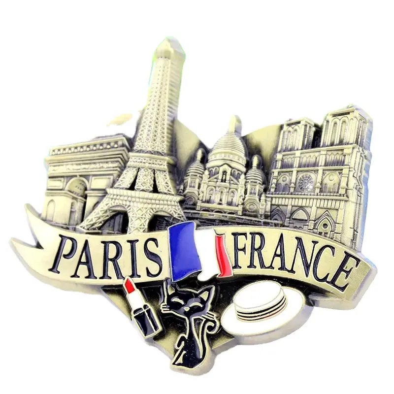 カスタムデザインのロゴフランスパリ観光お土産ギフト3D金属製冷蔵庫用マグネット